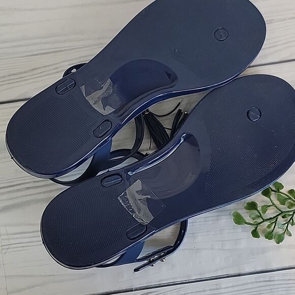 Gold Toe Blue Tassle Detail Flat Thong Sandals Womens Size 7 - Picture 7 of 10